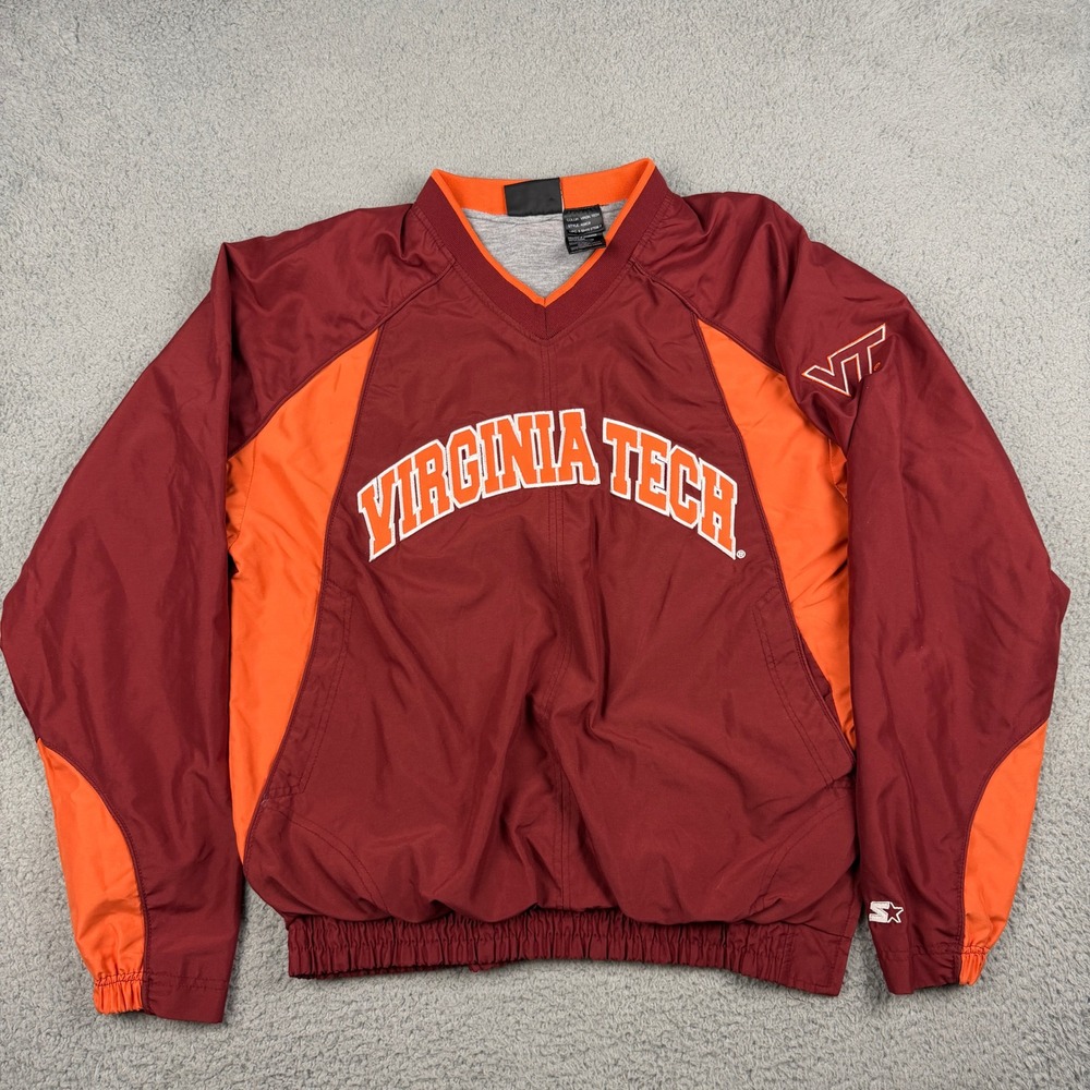 Virginia Tech Windbreaker Mens Small Maroon Orange V-Neck Pullover Starter